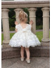 Ivory Butterfly Lace Tulle Flower Girl Dress With Removable Train